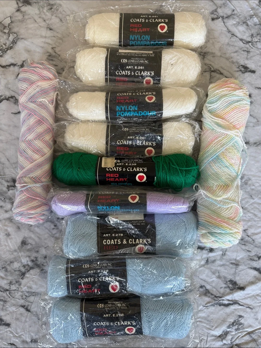 9 Skein Coats & Clark’s Baby Yarn +2 Variegated Skeins, 11 Total! Various Colors